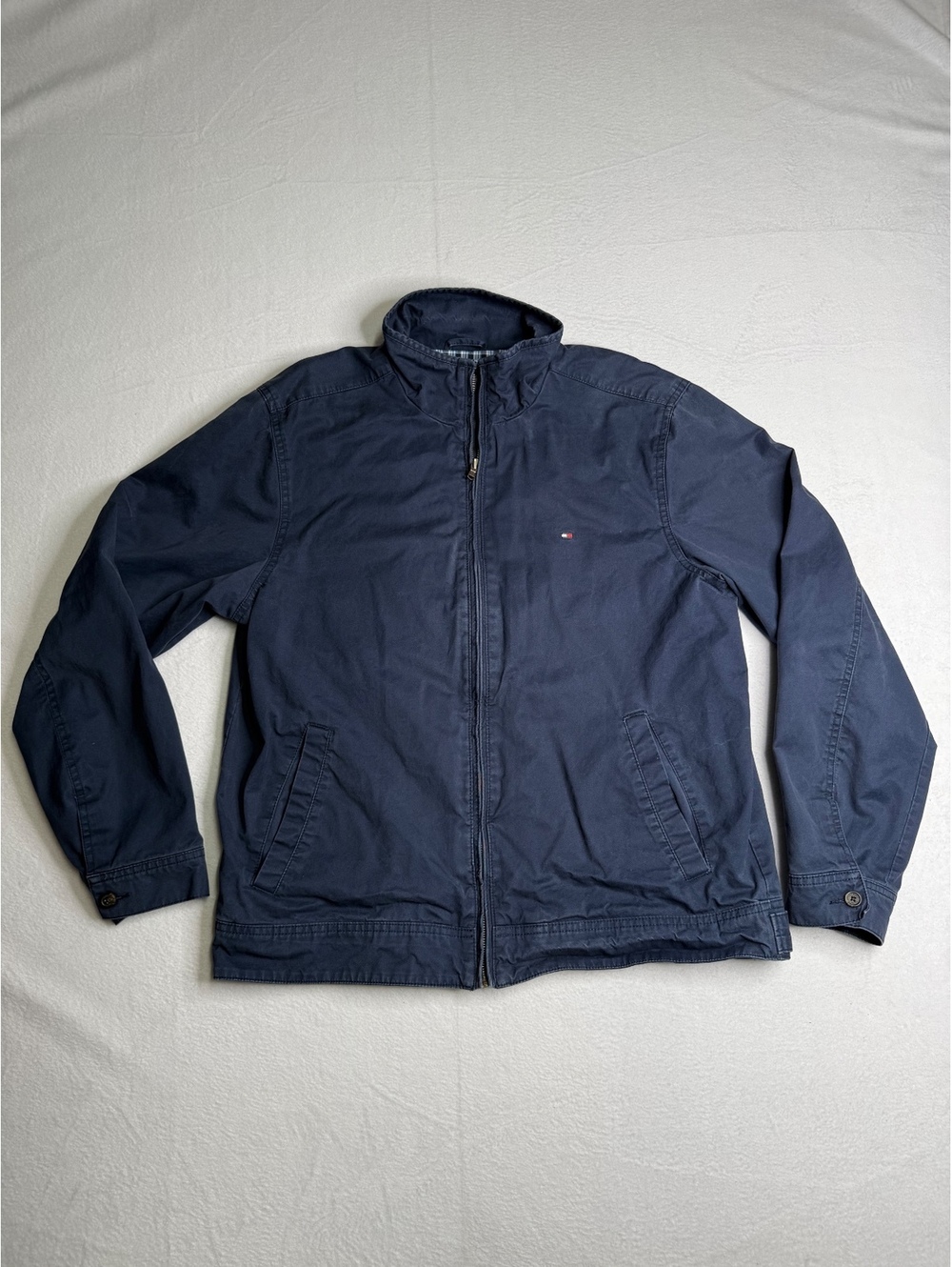 Tommy Hilfiger Men’s Large Navy Full Zip Jacket Plaid Lined Lightweight
